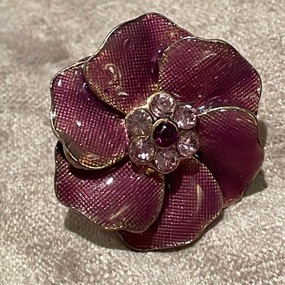 Vintage 80’s Purple Enamel Flower Ring Size 6